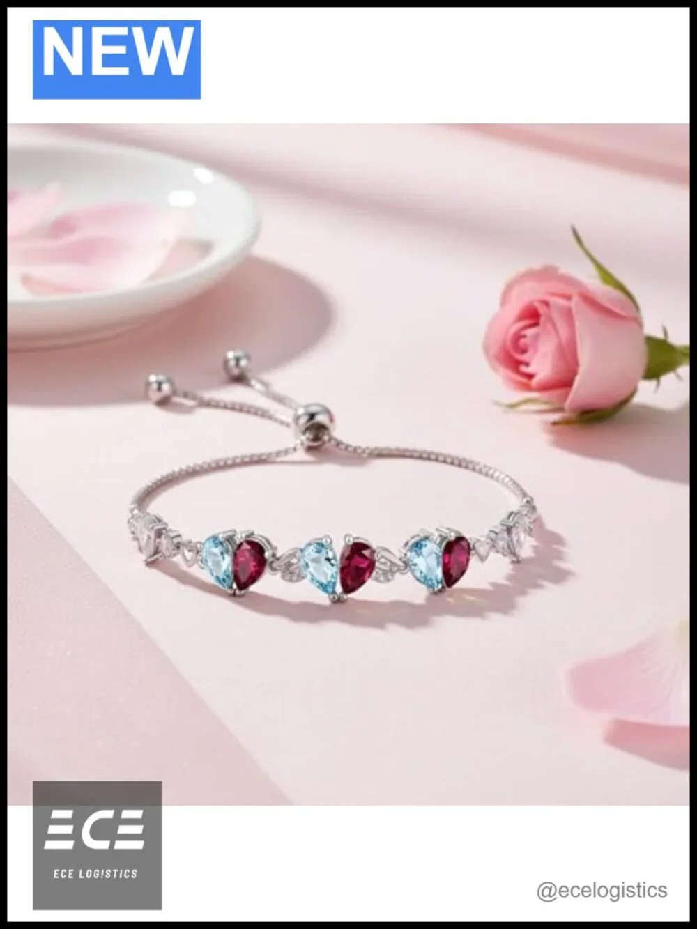Two Birthstone Bracelet Teardrop Simulated Gem Adjustable Chain Gift for Women